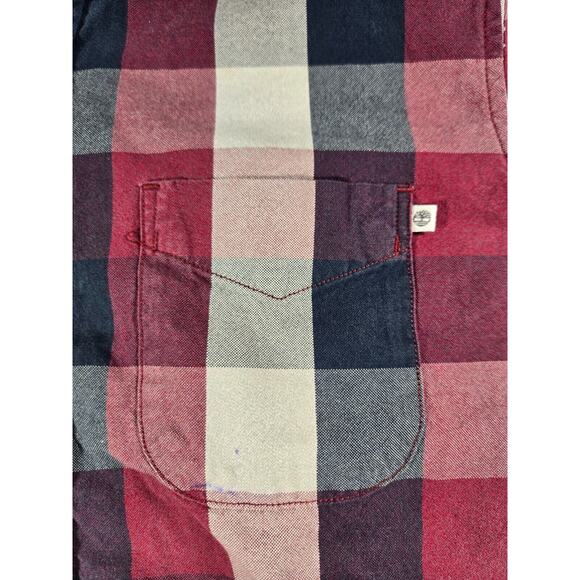 Timberland Men’s Medium Flannel Button Down Shirt Organic Cotton Long Sleeve Red - Picture 3 of 8